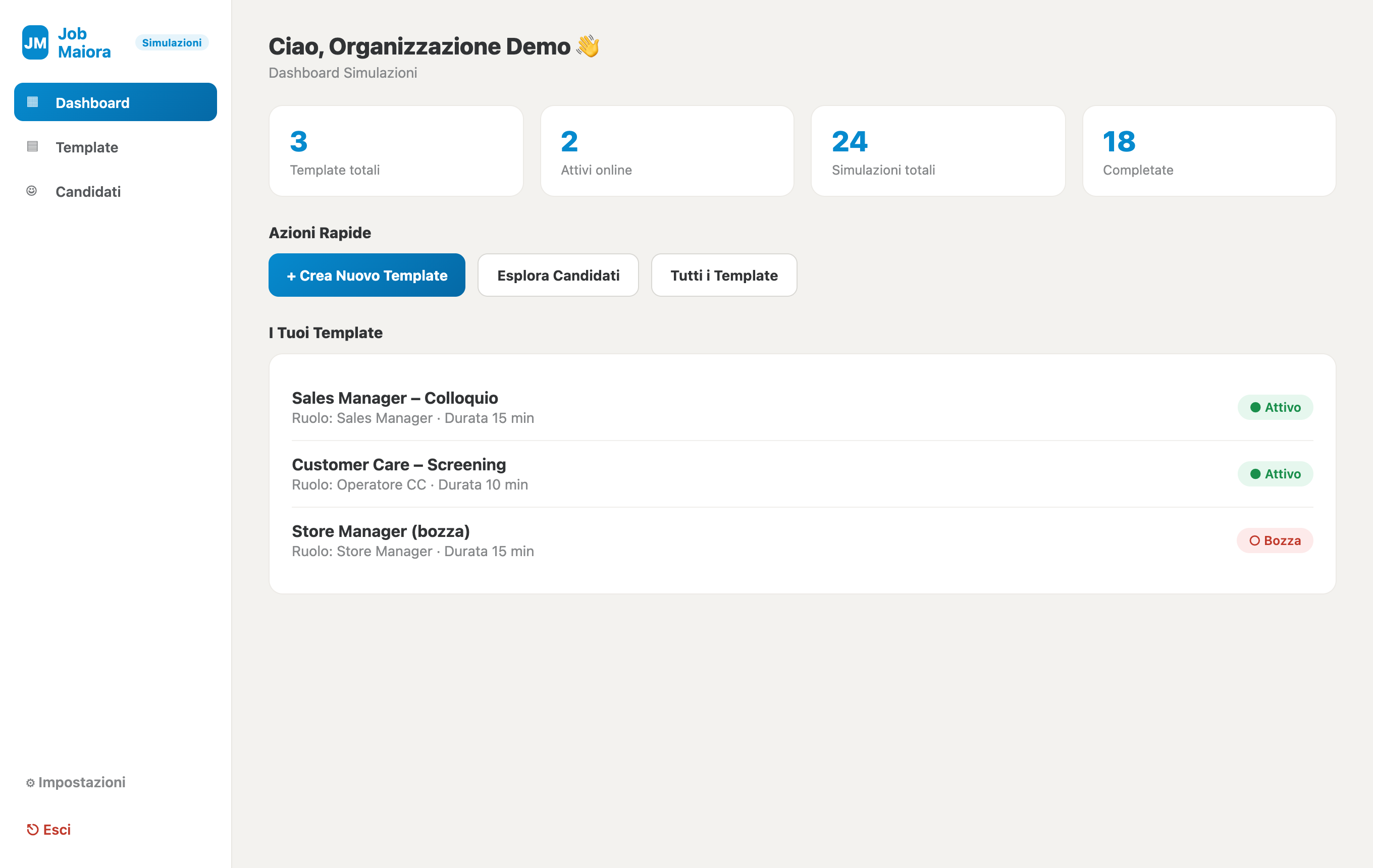 La dashboard con i dati principali e le azioni rapide